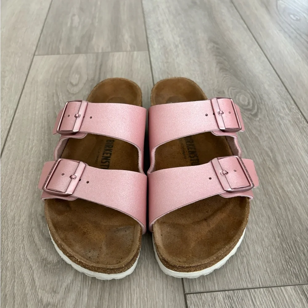 Birkenstock Womens Size 38/7-7,5 Arizona Icy Metallic Old Rose Sandals - Picture 3 of 11